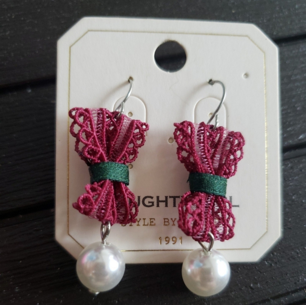 💕💕💕 5 for $20 Earrings bow faux pearl maroon green kawaii Lolita romantic